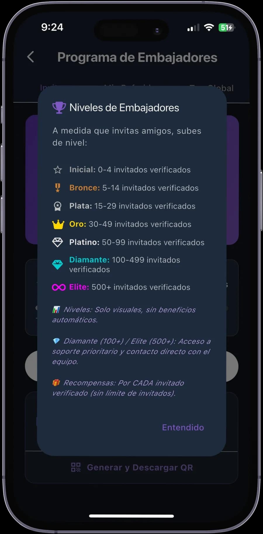 Pantalla de embajadores