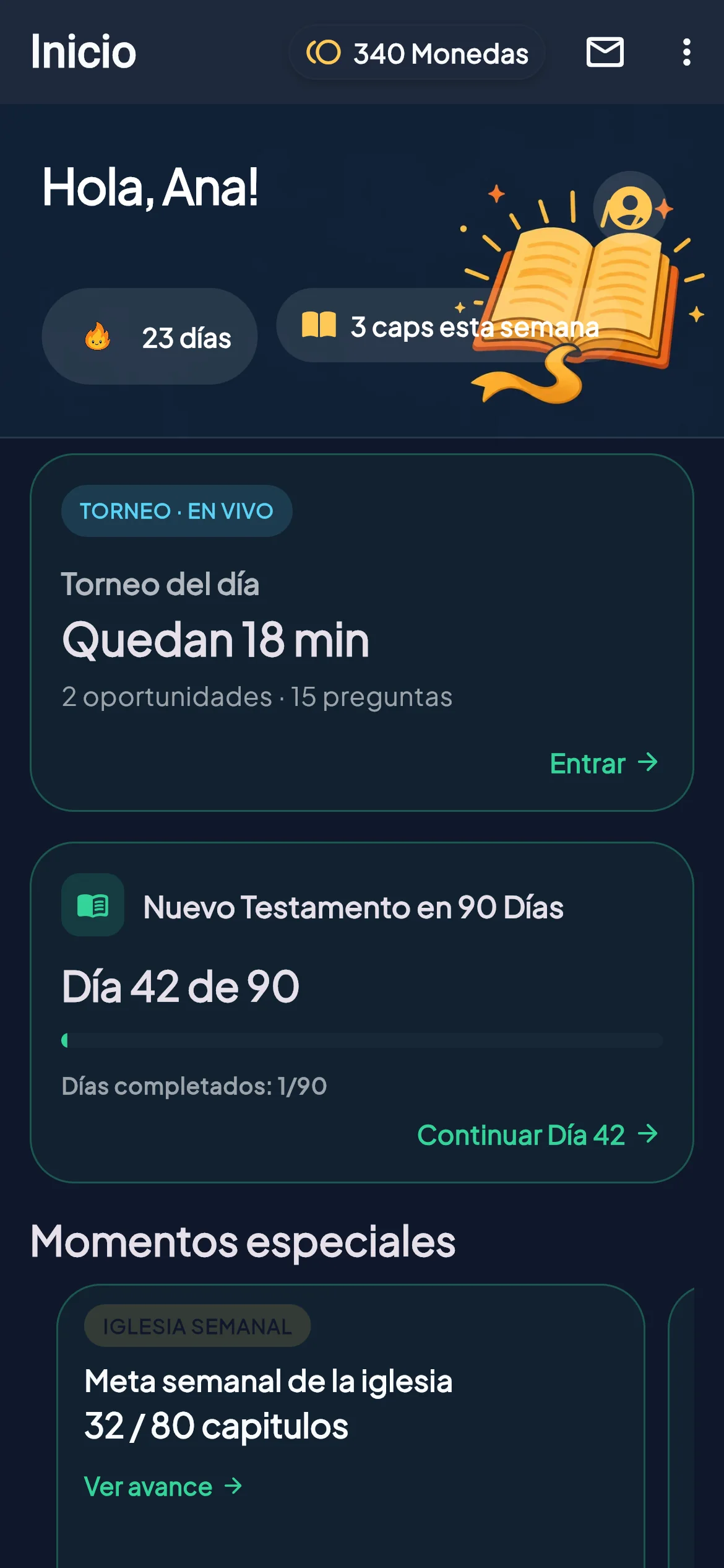 Pantalla de inicio de BibleVerse