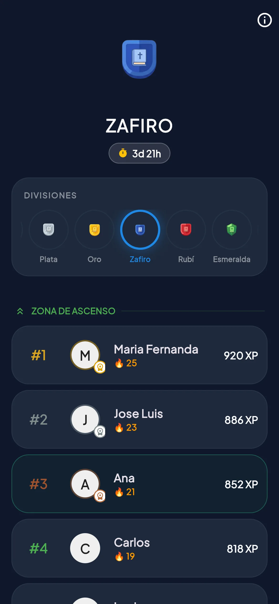 Pantalla de ligas de BibleVerse